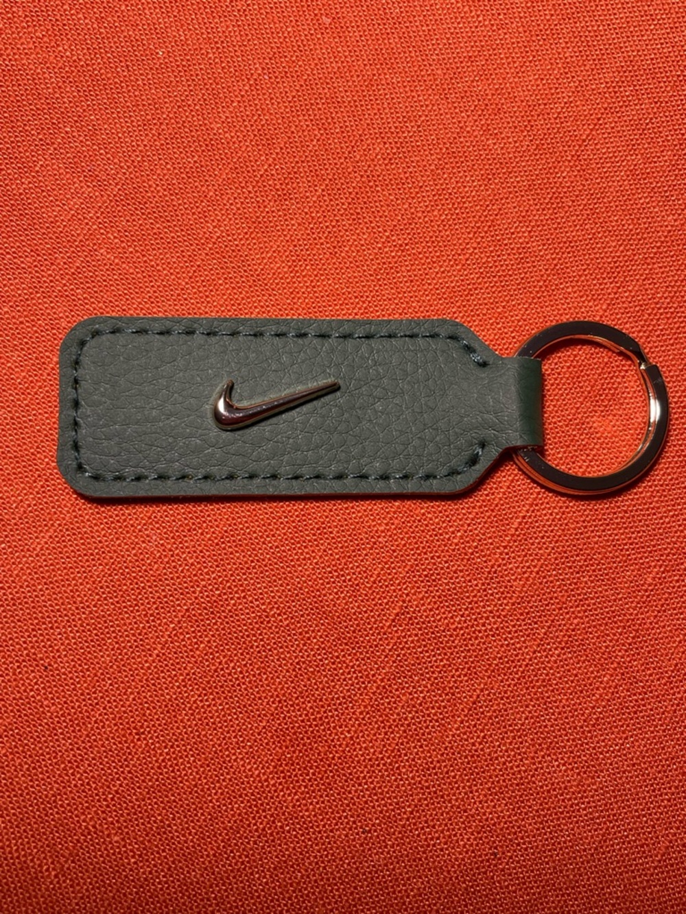 Nike Forest Green  Leather Keychain with Silver Swoosh